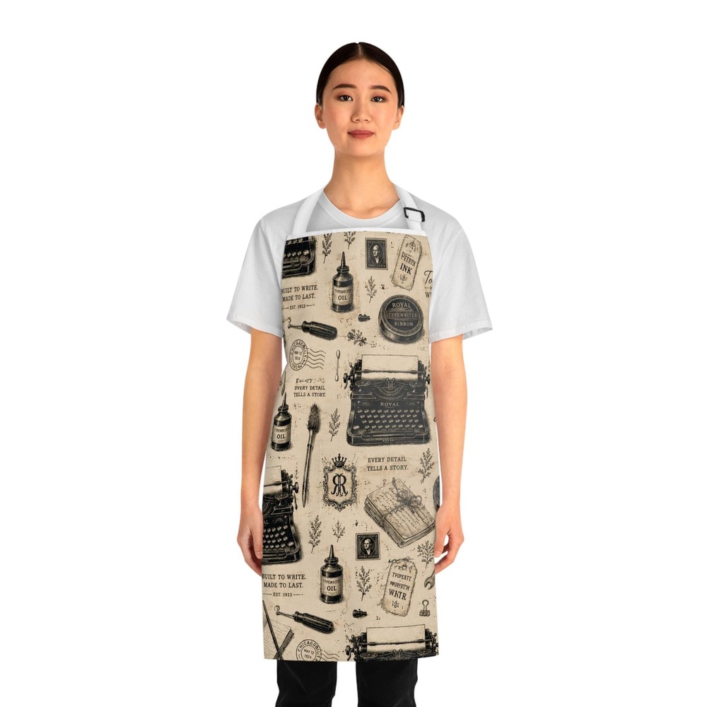 Vintage Typewriter Pattern Apron | Retro Writing Tools, Ink Paper Kitchen Apron
